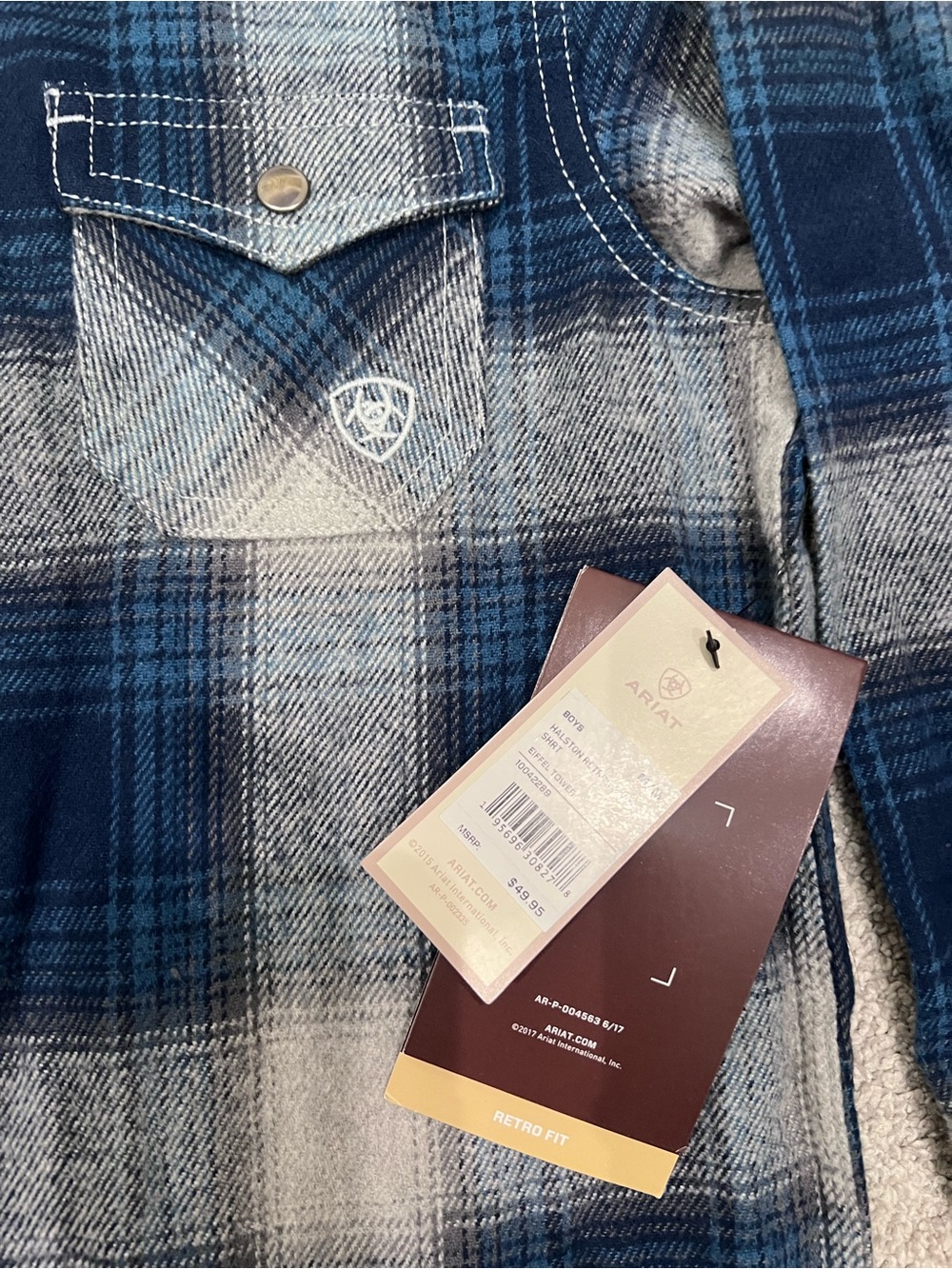 Ariat Boys Blue Plaid Flannel Pearl Snap Western Shirt - Picture 4 of 8